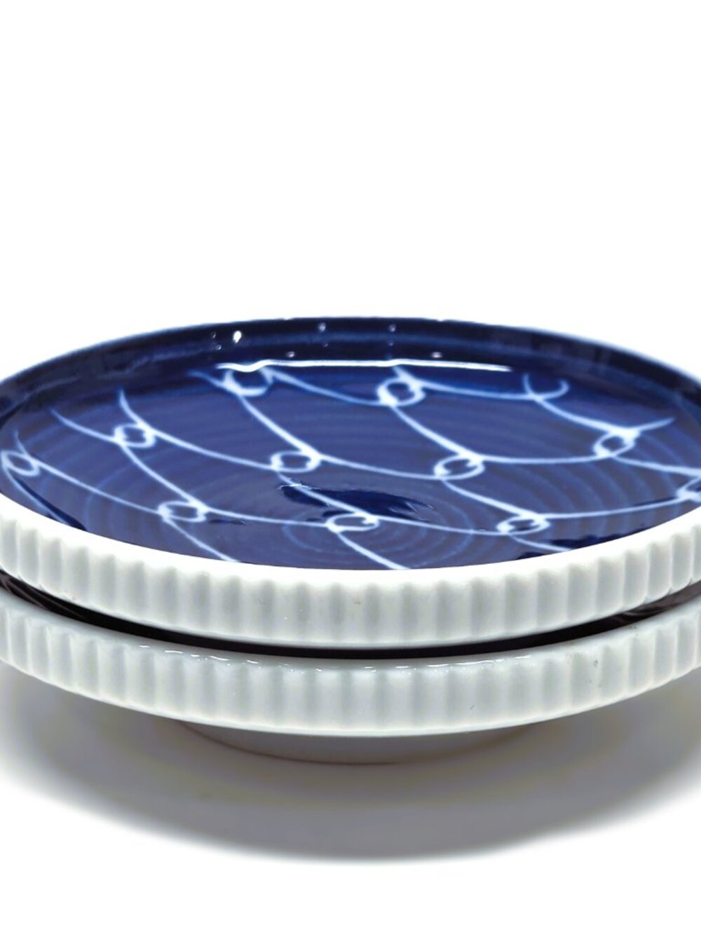 Pier 1 Japan Fish Net Soy Sauce Dipping Dish Set x2 Cobalt Blue White Bowl Lot